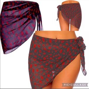 Sarong Semi-Sheer Leaf Print Chiffon Short Sarong Swimsuit Coverup Size XXL NWT